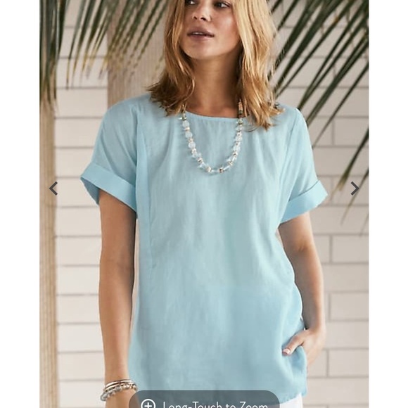 J Jill Pure Jill Linen Popover Top Light Blue Sea Lightweight Size Large Tall - Picture 1 of 13